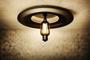 a light bulb is hanging from a ceiling. AI-Generated photo