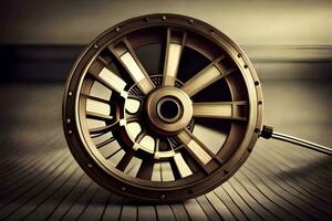 a close up of a wheel with a black background. AI-Generated photo