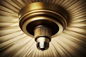 a light bulb is on top of a gold ceiling. AI-Generated photo