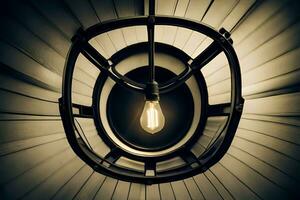 a light bulb is hanging from the ceiling of a room. AI-Generated photo