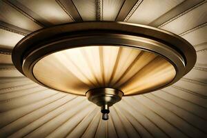 a ceiling light with a gold shade. AI-Generated photo