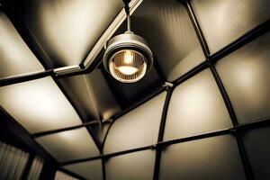 a light fixture hanging from a ceiling in a room. AI-Generated photo