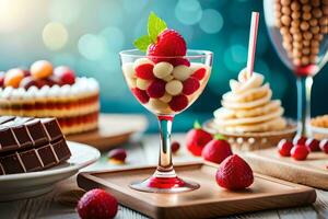a table with various desserts and desserts. AI-Generated photo