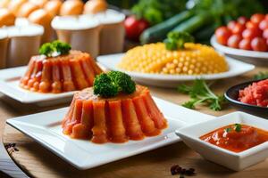 various types of food on a table. AI-Generated photo