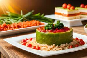 varios tipos de comida en un mesa. generado por ai foto