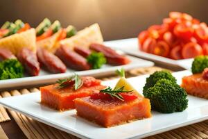 un mesa con aperitivos y vegetales. generado por ai foto