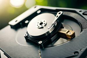 a hard drive is shown with a green background. AI-Generated photo