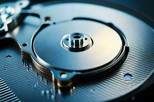 a close up of a hard drive with a disk. AI-Generated photo