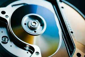 a close up of a hard drive with a disk. AI-Generated photo