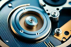 a close up of a mechanical device with a metal gear. AI-Generated photo
