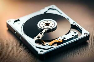 a hard drive with a metal disk attached to it. AI-Generated photo