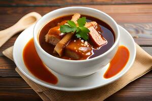 chinese pork and bean soup in a bowl. AI-Generated photo