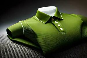 a green polo shirt with white trim. AI-Generated photo