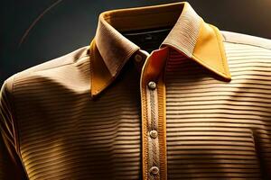 a close up of a shirt with a yellow collar. AI-Generated photo