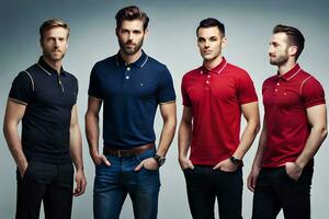 five men in different colors of polo shirts. AI-Generated photo