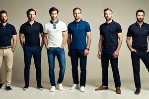 a group of men in different polo shirts. AI-Generated photo