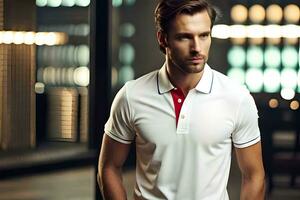 un hombre en un blanco camisa y rojo guarnición. generado por ai foto