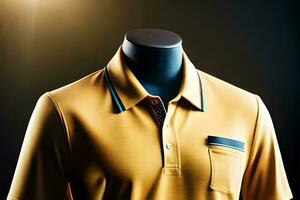 a yellow polo shirt with a blue collar. AI-Generated photo