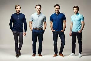 five men in different colors of polo shirts. AI-Generated photo