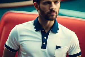 un hombre en un blanco camisa y azul polo camisa. generado por ai foto