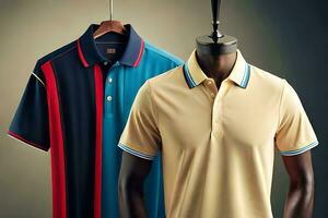 two men's polo shirts on a mannequin. AI-Generated photo