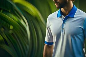 un hombre en un blanco camisa y azul cuello. generado por ai foto