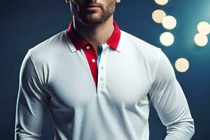 a man in a white shirt and red and white polo shirt. AI-Generated photo