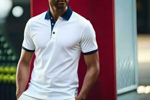 a man in white and blue polo shirt. AI-Generated photo