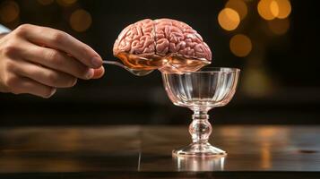 Eating the brain with a spoon. Mind dieting concept. photo