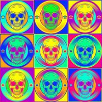 Pop art pattern with label with skull, stars vector