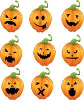 Pumpkins with emotional faces for Halloween party free Vector