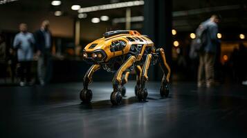Exhibition of robots at the International Motor Show. Robotic cyber dog. photo