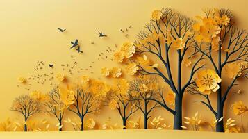 Autumn tree paper cut style. Vector illustration for your design. photo