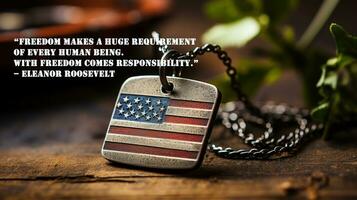libertad hace un enorme requisito de cada humano ser. con libertad viene responsabilidad. Leonor Roosevelt foto