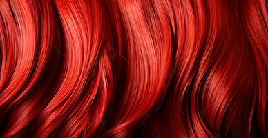 Red hair close-up as a background. Women's long natural dark hair. Wavy shiny curls - AI generated image photo