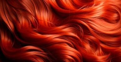 Red hair close-up as a background. Women's long natural dark hair. Wavy shiny curls - AI generated image photo