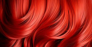Red hair close-up as a background. Women's long natural dark hair. Wavy shiny curls - AI generated image photo