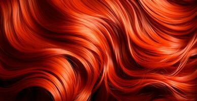 Red hair close-up as a background. Women's long natural dark hair. Wavy shiny curls - AI generated image photo