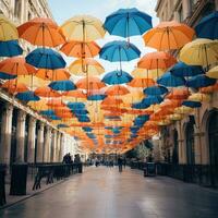 Colorful umbrellas in the city photo