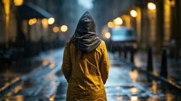 Woman walking alone in the rain photo