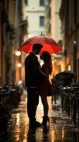 Couple under one umbrella in the rain photo