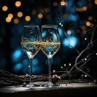 Elegant champagne glasses against a starry night sky photo