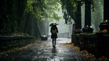 Woman walking alone in the rain photo