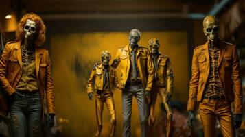 Mannequins in dead mexican costume in yellow. photo
