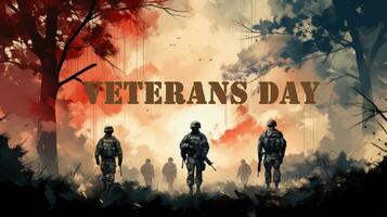 Veterans day background with soldiers and text. 3D illustration. photo