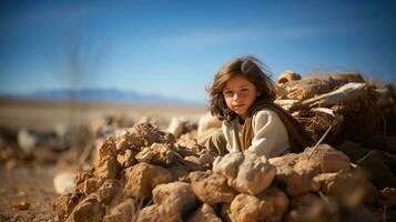 Little girl playing in the sand in the desert of Gallup New Mexico. photo