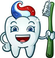 Sparkling Tooth Paste Cartoon Character holding a Tooth Brush vector