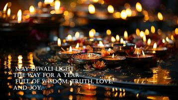 May Diwali light the way for a year full of wisdom, truth, love, and joy. Greeting indian holdiday card. photo