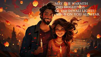 May the warmth and brightness of the Diwali lights shine on you all year. Greeting indian holdiday card. photo