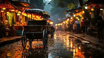 Traditional Indian style rickshaw in the street at night, India. photo